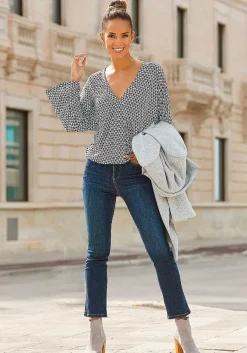 LASCANA Long Sleeve Tops-Flare Sleeve Print Top