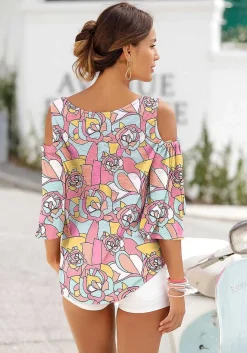 LASCANA Long Sleeve Tops-Floral Cold Shoulder Top
