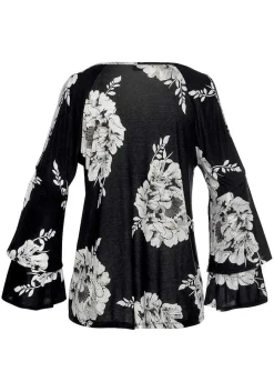LASCANA Long Sleeve Tops-Floral Cold Shoulder Top