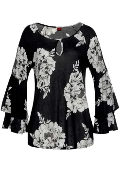 LASCANA Long Sleeve Tops-Floral Cold Shoulder Top