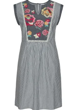 LASCANA Short Dresses-Floral Embroidered Stripe Dress