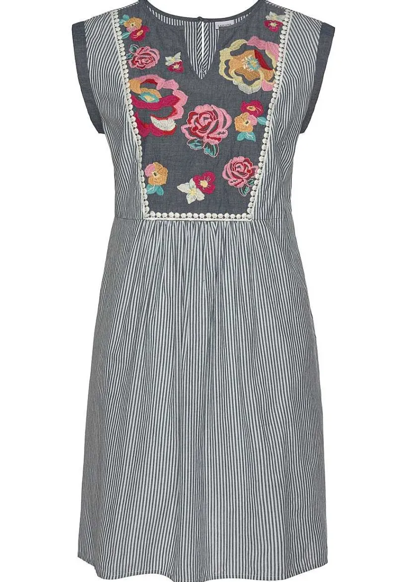 LASCANA Short Dresses-Floral Embroidered Stripe Dress