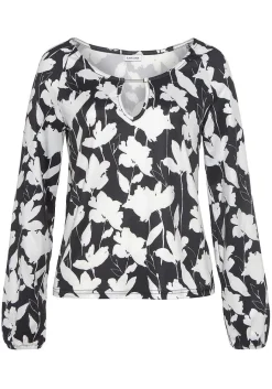 LASCANA Long Sleeve Tops-Floral Keyhole Top