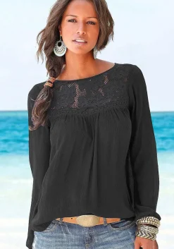 LASCANA Blouses-Floral Lace Insert Blouse