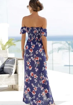LASCANA Maxi Dresses-Floral Off Shoulder Maxi Dress