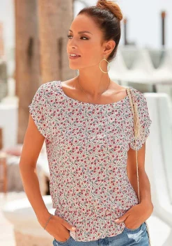LASCANA Short Sleeve Tops-Floral Pattern Short Sleeve Top