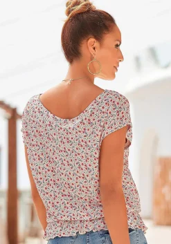 LASCANA Short Sleeve Tops-Floral Pattern Short Sleeve Top