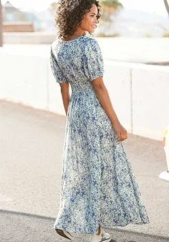 LASCANA Maxi Dresses-Floral Puff Sleeve Maxi Dress