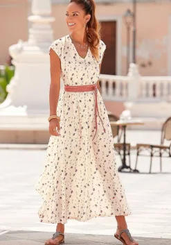LASCANA Maxi Dresses-Floral V-Neck Maxi Dress