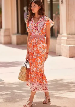 LASCANA Maxi Dresses-Floral V-Neck Maxi Dress