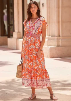 LASCANA Maxi Dresses-Floral V-Neck Maxi Dress