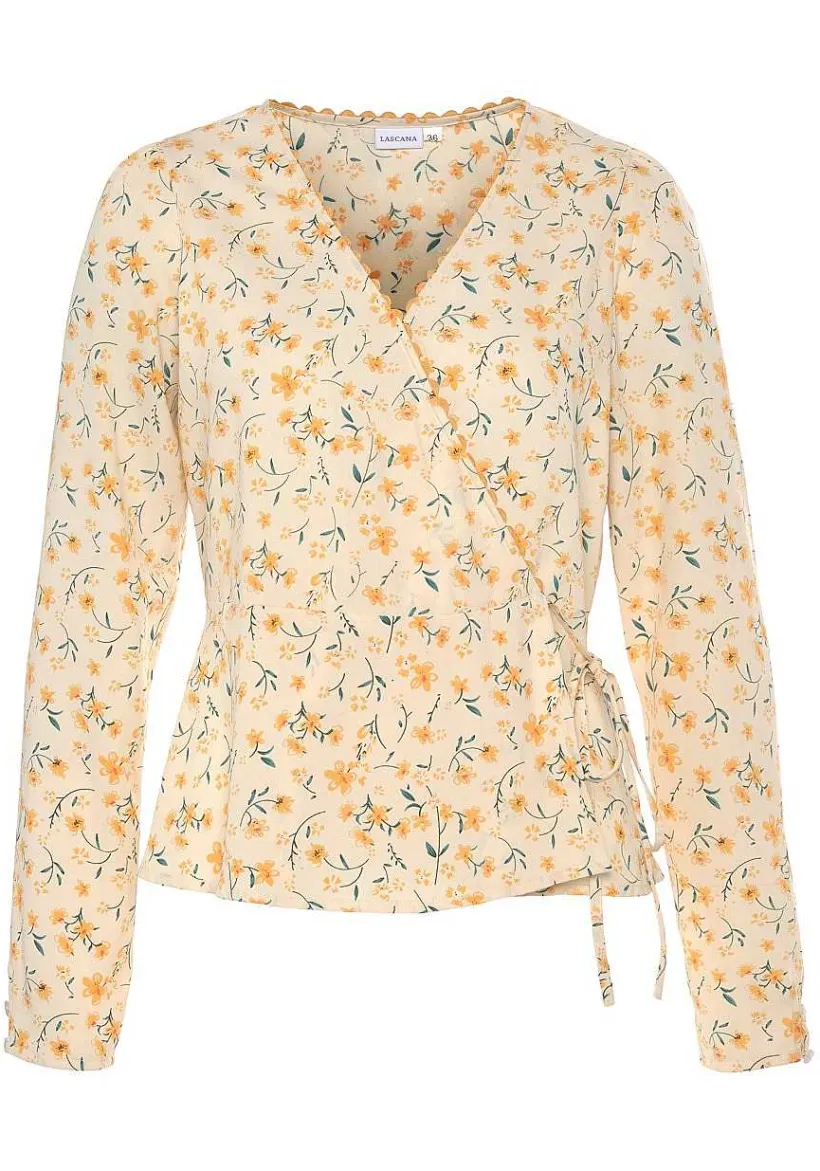 LASCANA Blouses-Floral Wrap Look Blouse