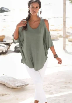 LASCANA Short Sleeve Tops-Flowy Cold Shoulder Top