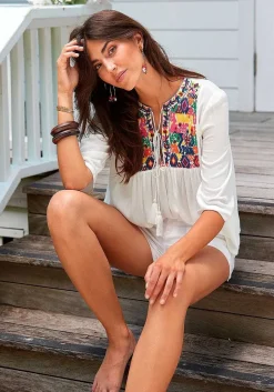 LASCANA Blouses-Flowy Embroidered Blouse