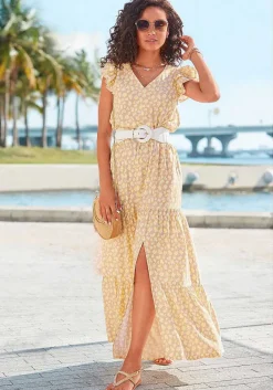 LASCANA Maxi Dresses-Flutter Sleeve Maxi Dress