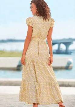 LASCANA Maxi Dresses-Flutter Sleeve Maxi Dress