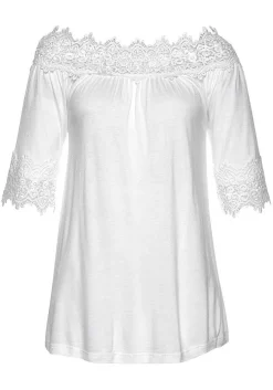 LASCANA Short Sleeve Tops-Lace Accent Carmen Top