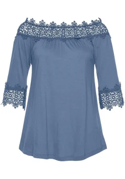 LASCANA Short Sleeve Tops-Lace Accent Carmen Top