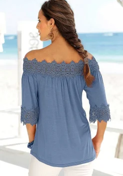 LASCANA Short Sleeve Tops-Lace Accent Carmen Top