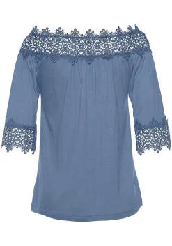 LASCANA Short Sleeve Tops-Lace Accent Carmen Top