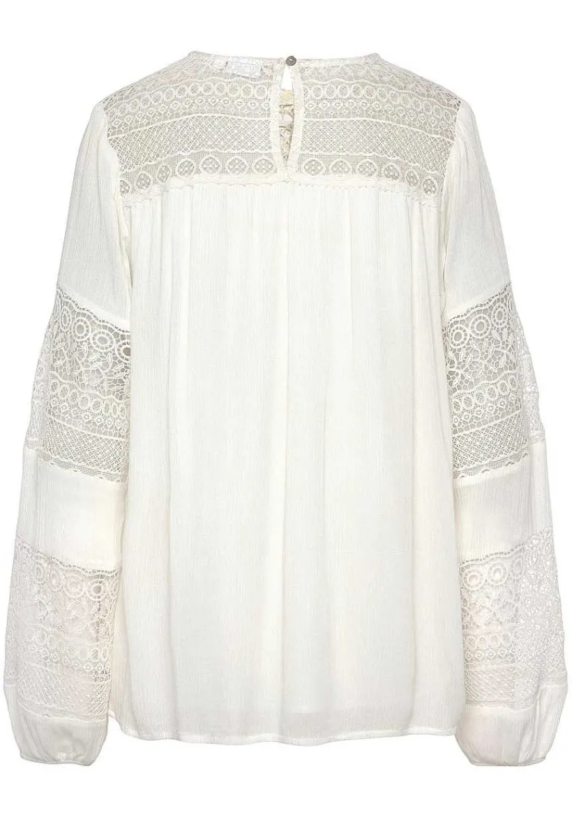 LASCANA Blouses-Lace Detail Long Sleeve Blouse