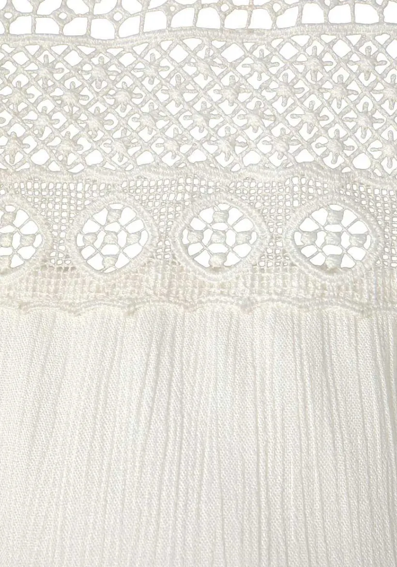 LASCANA Blouses-Lace Detail Long Sleeve Blouse