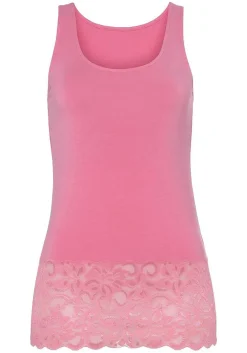 LASCANA Sleeveless Tops-Lace Hem Tank Top