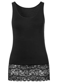 LASCANA Sleeveless Tops-Lace Hem Tank Top