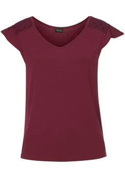 LASCANA Short Sleeve Tops-Lace Shoulder Detail Top