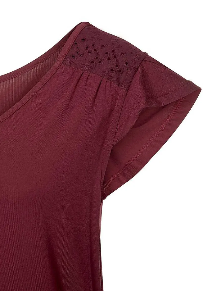 LASCANA Short Sleeve Tops-Lace Shoulder Detail Top