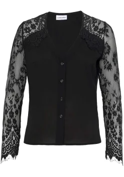 LASCANA Blouses-Lace Sleeve V-Neck Blouse