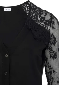 LASCANA Blouses-Lace Sleeve V-Neck Blouse