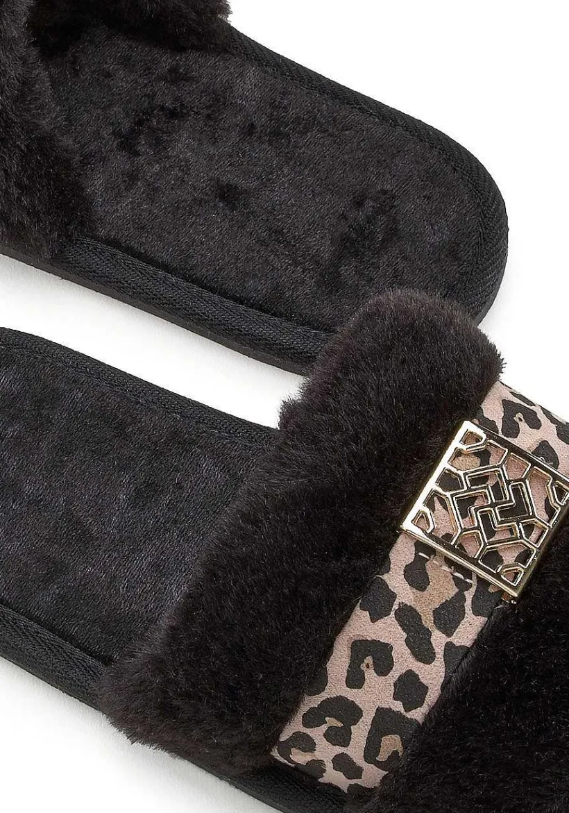 LASCANA Sandals-Leopard Faux Fur Slides