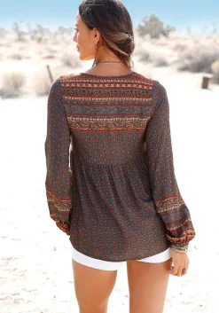 LASCANA Long Sleeve Tops-Long Sleeve Boho Print Top