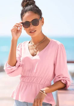 LASCANA Blouses-Long Sleeve Peplum Blouse