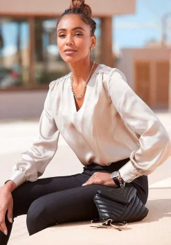 LASCANA Blouses-Long Sleeve Satin Blouse