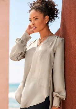 LASCANA Blouses-Long Sleeve Satin Blouse