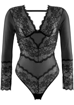 LASCANA Teddies & Corsets-Long Sleeve Sheer Lace Teddy
