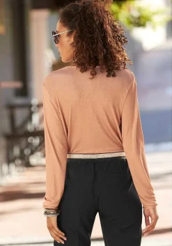 LASCANA Long Sleeve Tops-Long Sleeve Wrap Look Top