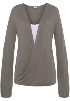 LASCANA Long Sleeve Tops-Long Sleeve Wrap Look Top
