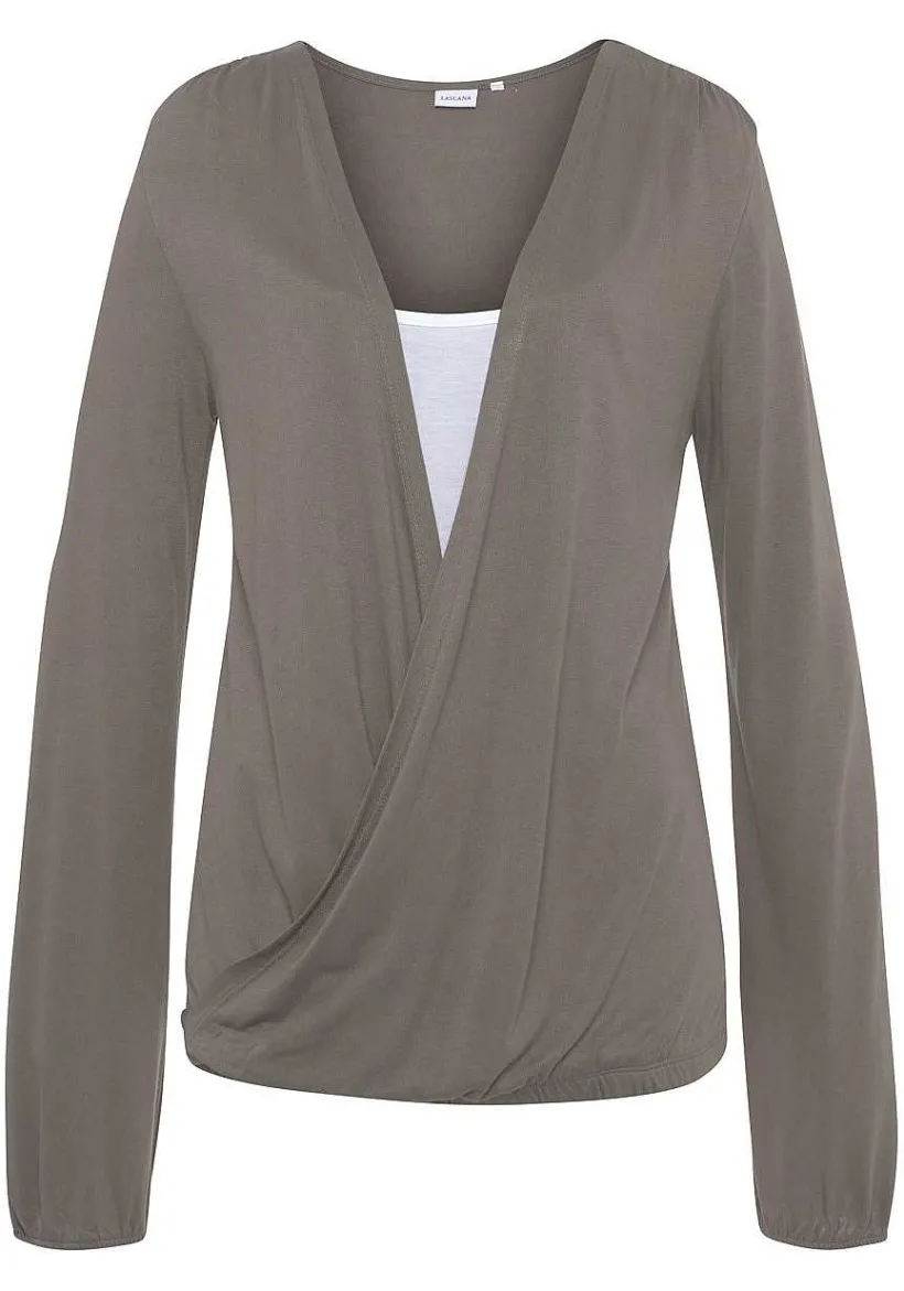 LASCANA Long Sleeve Tops-Long Sleeve Wrap Look Top