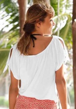 LASCANA Short Sleeve Tops-Loose Cut Shoulder Tie Detail Top