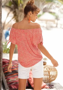 LASCANA Short Sleeve Tops-Loose Cut Shoulder Tie Detail Top