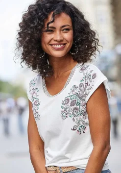LASCANA Short Sleeve Tops-Mix Print Detail Top