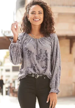 LASCANA Blouses-Off Shoulder Burnout Velvet Blouse