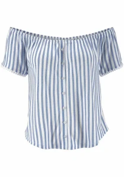LASCANA Short Sleeve Tops-Off Shoulder Button Top