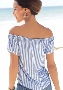 LASCANA Short Sleeve Tops-Off Shoulder Button Top