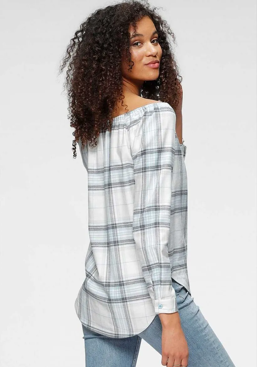 LASCANA Blouses-Off Shoulder Plaid Blouse