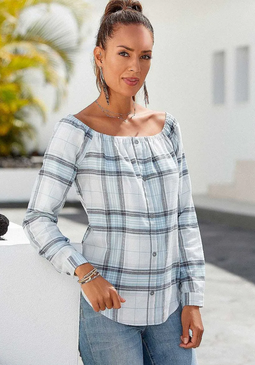 LASCANA Blouses-Off Shoulder Plaid Blouse