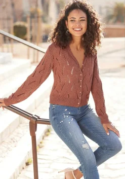 LASCANA Cardigans-Open Knit V-Neck Cardigan